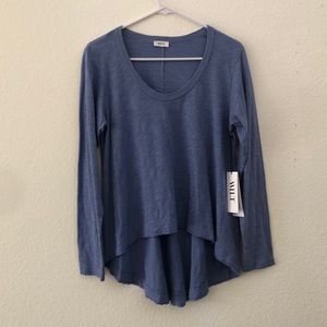 Wilt shrunken open neck extreme hi lo l/s tee slub blueberry
